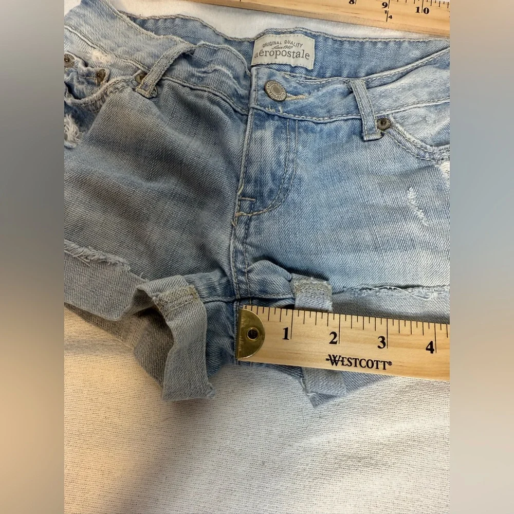 Aeropostale Blue Jean Shorts Distressed size 0 - Picture 5 of 10